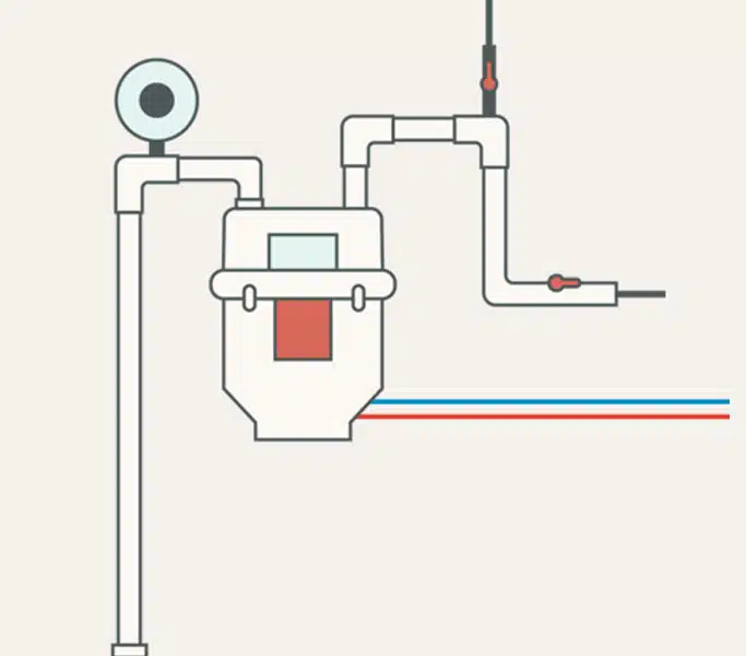 Gas Line Illustration image featuring a gas meter and incoming and outgoing pipes