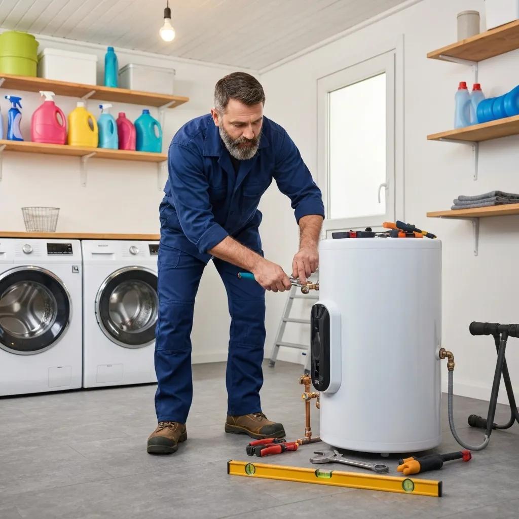 Professional plumber installing a tankless water heater, highlighting the installation process and expertise